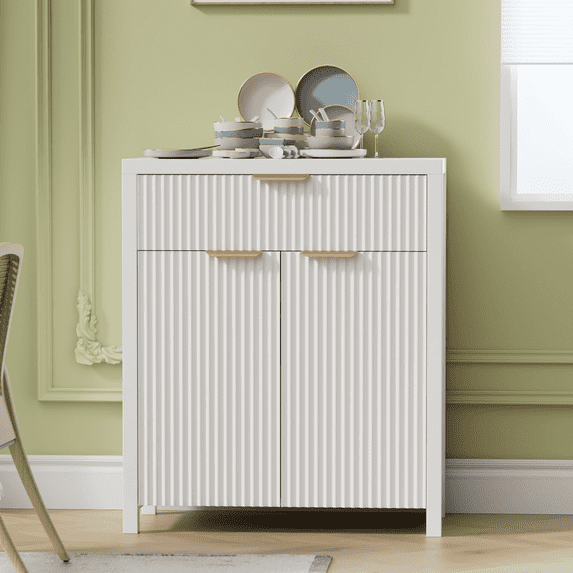 Aufeile Sideboard Buffet Cabinet with Storage Drawers, Adjustable Shelves for Dining Room, Kitchen, Living Room, White