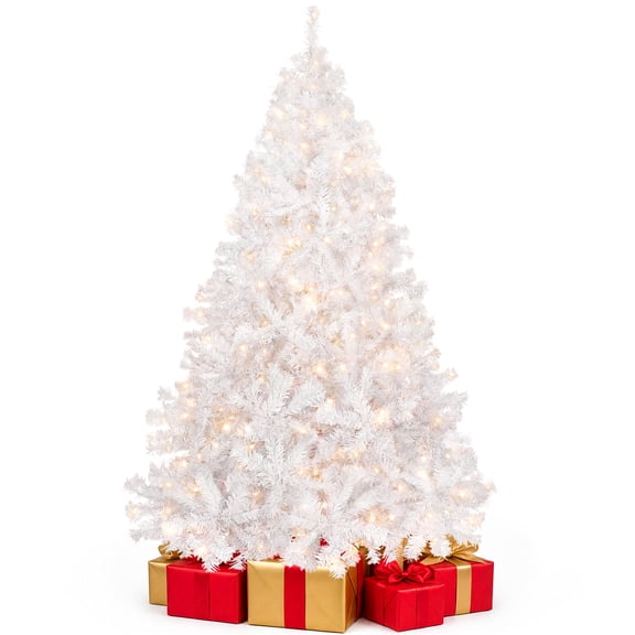 Aufeile 6ft White Christmas Tree, Pre-Lit Xmas Tree, 250 LED Lights, 800 Hinged Branch Tips, Folding Metal Stand