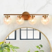 Auffel Metal Vanity Light 4 Lights Wall Light with Glass Lampshade Gold Bathroom Light Fixtures Wall Sconce Light for Bathroom Closet Dressing Room