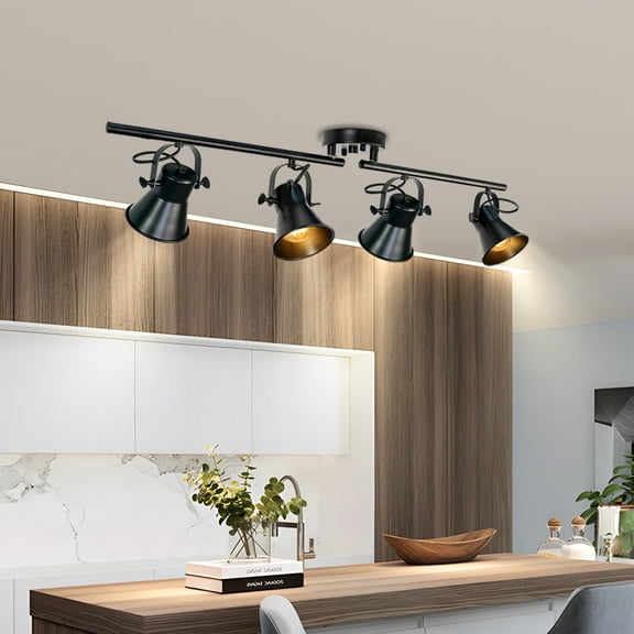 Auffel Track Lighting 4 Light Kitchen Lighting Fixtures Ceiling Black 37 Inch Ceiling Light Fixture Rustic Track Lighting Fixtures Ceiling for Closet Living Room Bar Office Rotatable Light Head