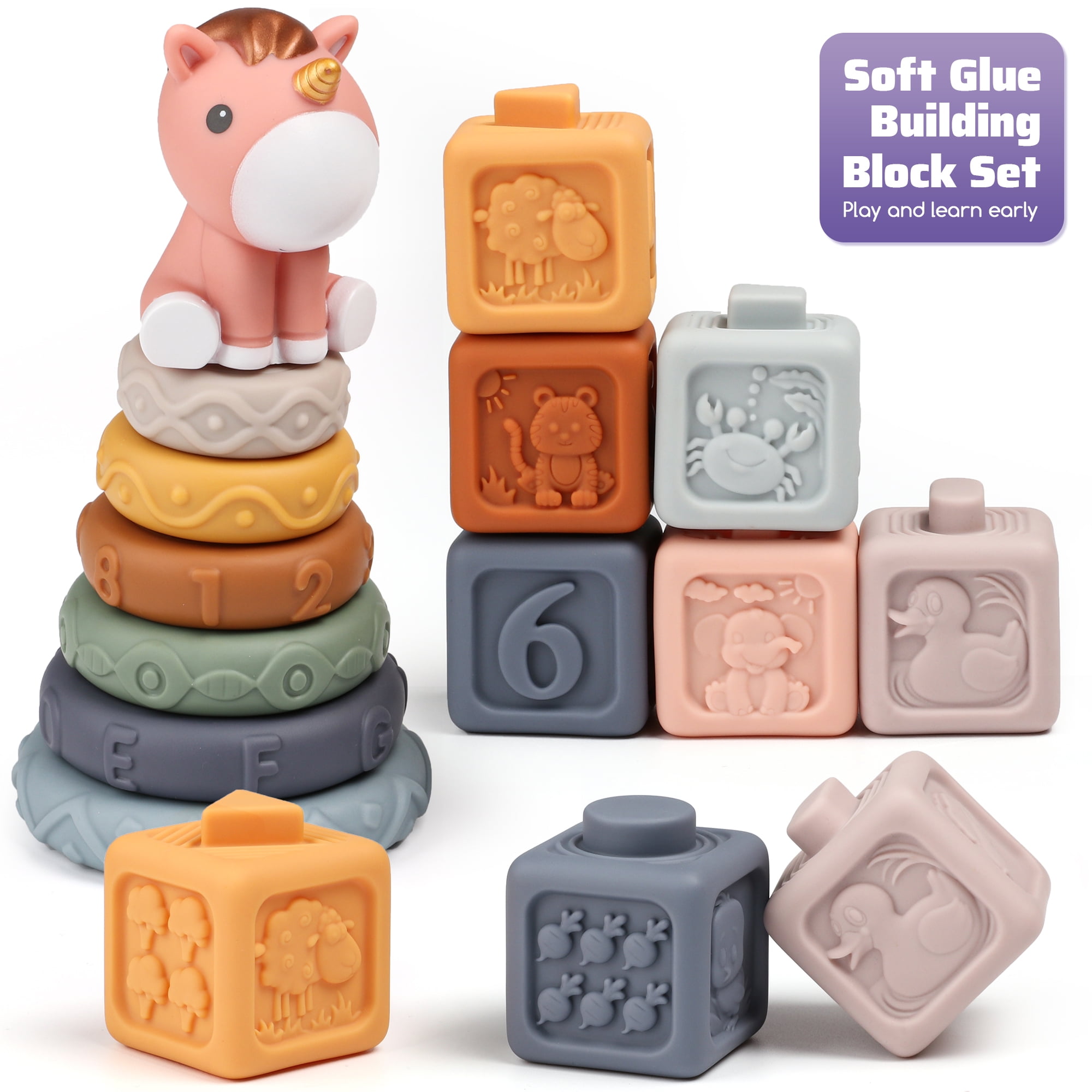 1Set Silicone Stacking Toys Building Block BPA Free Baby Silicone Teether  Soft Block Folding Educational Game Toys