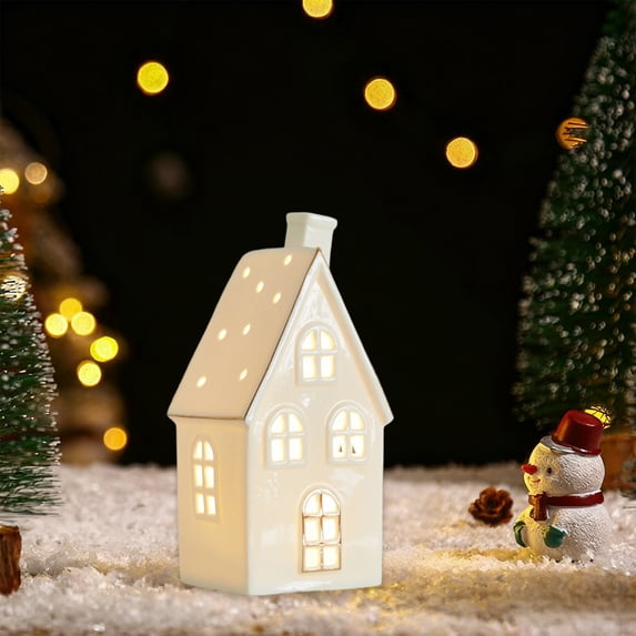 Aufmer 1 Pcs Ceramic Christmas Scene with Snowman Deer, Luminous Holiday Decor, 2025 Festive Display, Glowing Night Light Ornament(Multicolor)