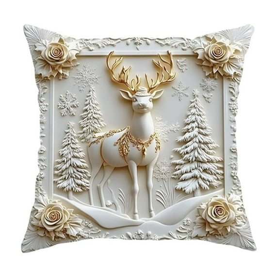Aufmer 1 Pcs Christmas Themed Embroidered Pillow Cover, Soft Living Room Decor for Holiday Season, Festive Home Accent with Reindeer Pattern, Cozy Bedding Accessory for Winter(Multicolor)