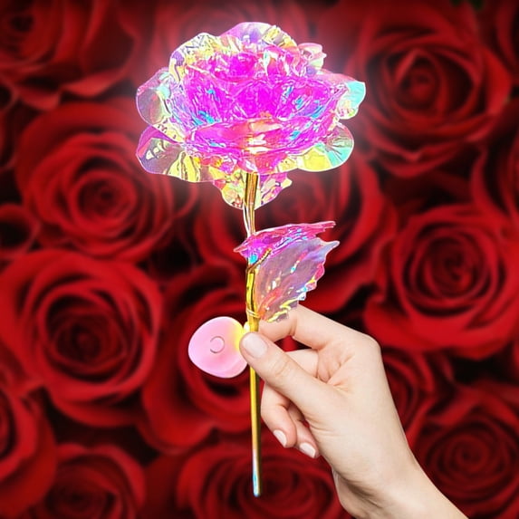 Aufmer 1 Pcs Colorful Luminous Rose Gift for Valentine's Day, Artificial Flower with Lights for Home Decor, Unique Romantic Present for Anniversary and Birthday Gift