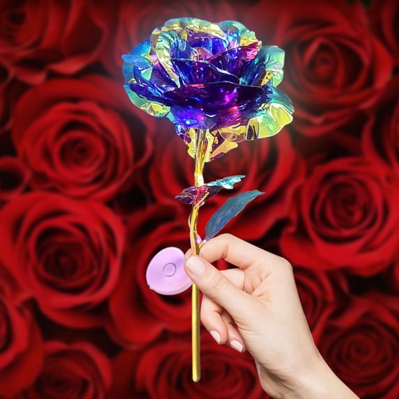 Aufmer 1 Pcs Colorful Luminous Rose Gift for Valentine's Day, Artificial Flower with Lights for Home Decor, Unique Romantic Present for Anniversary and Birthday Gift