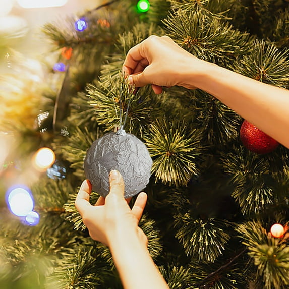 Aufmer 1 Pcs Fabric-Covered Christmas Foam Balls - 3.14in Decorative Hanging Ornaments for Tree/Window Decor(Gray)