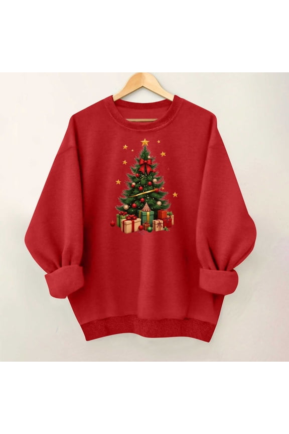 1 Pcs Festive Christmas Print Sweatshirt for Women, Holiday Themed Long Sleeve Top, Seasonal Celebration Apparel(Multicolor)