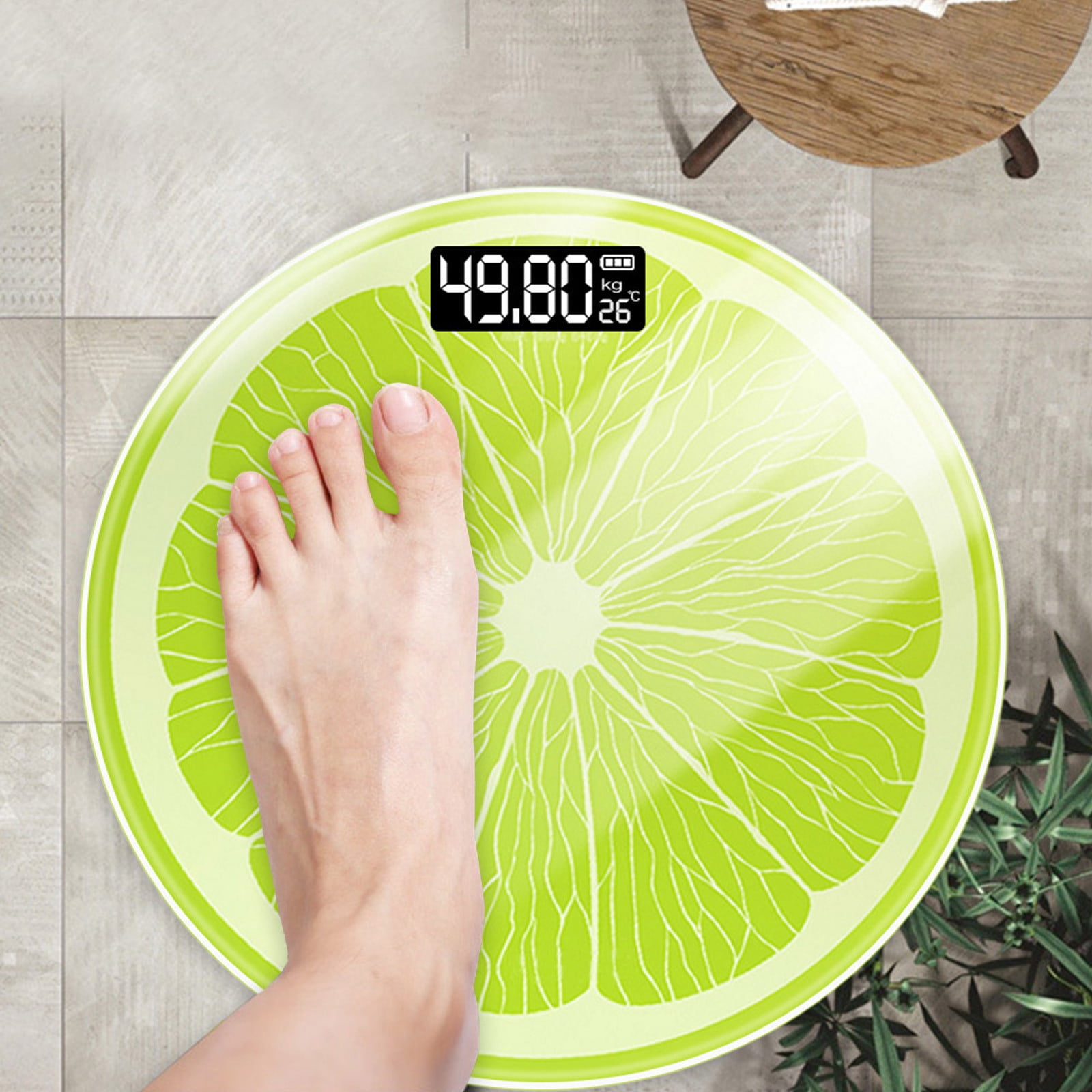 Aufmer 1 Pcs Fruit Pattern Weighing Scales, Glass Top Home Scale with USB Charging, Temperature Measurement Function Scale, Maximum 180kg Capacity for Body Weight Monitoring Gift