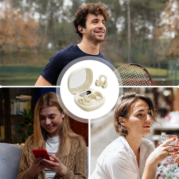 Aufmer 1 Pcs Open Ear Clip On Headphones with Digital Display, High Definition Sound Quality with Long Battery Life, Comfortable Wearing Earphones for Music and Calls Gift