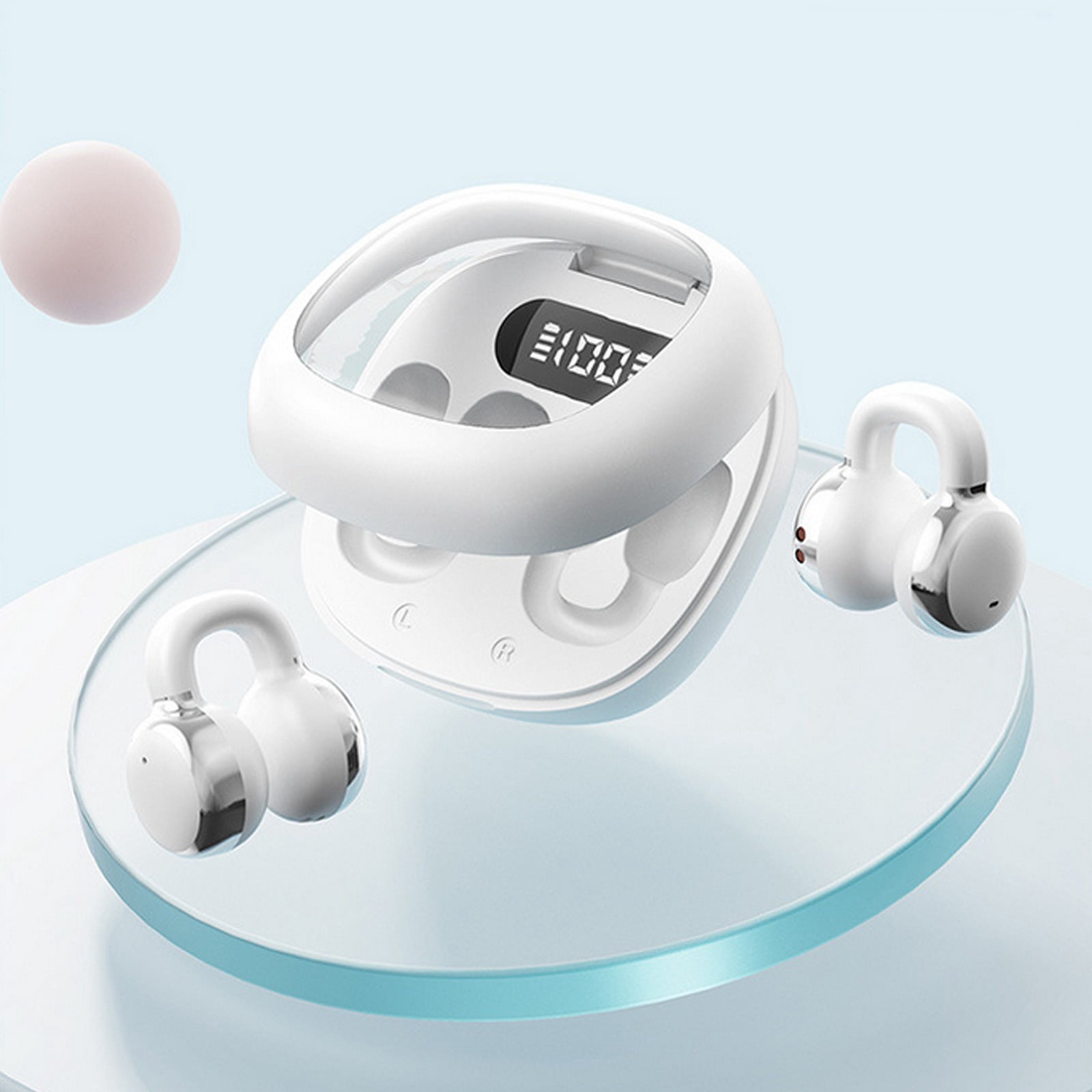 Aufmer 1 Pcs Open Ear Clip On Headphones with Digital Display, High Definition Sound Quality with Long Battery Life, Comfortable Wearing Earphones for Music and Calls Gift