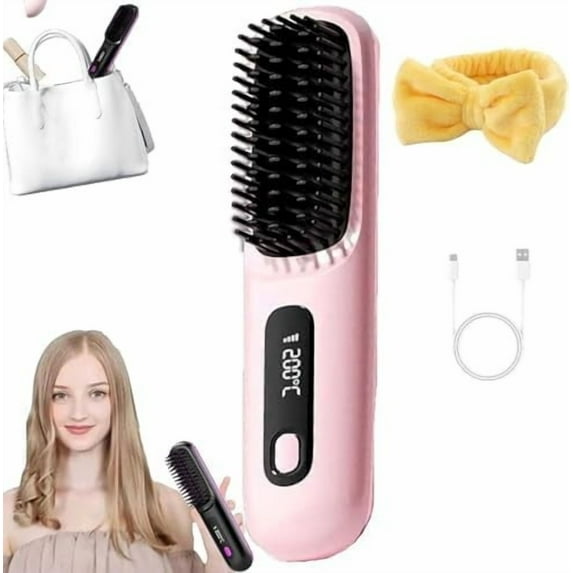 Aufmer 1 Pcs Portable Ceramic Straightening Comb, Fast Heating Styler for All Hair Types, 12in(Pink)