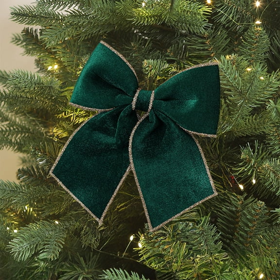 Aufmer 1 Pcs Premium Velvet Holiday Bow, Large Statement Tree Topper with Memory Fabric, Festive Wedding Arch Decoration(Green)