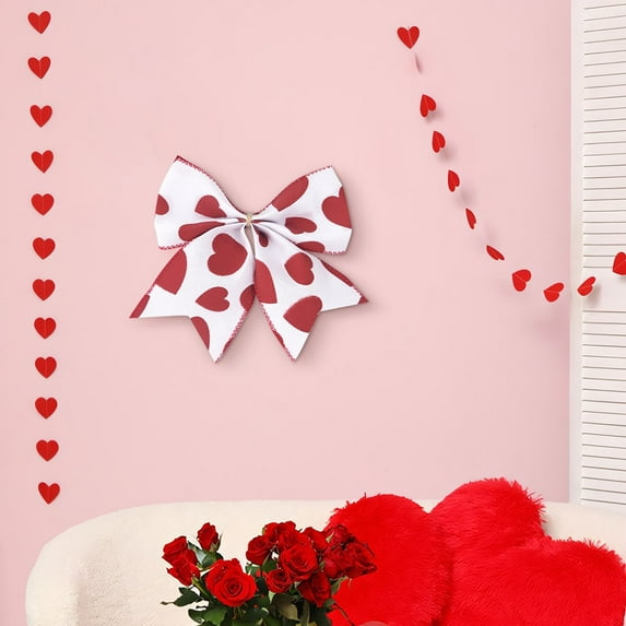 Aufmer 1 Pcs Valentines Day Wreath Bow, Red Heart Burlap Ribbon for Tree Topper and Door Decor, Festive Indoor Outdoor Decoration(Multicolor)