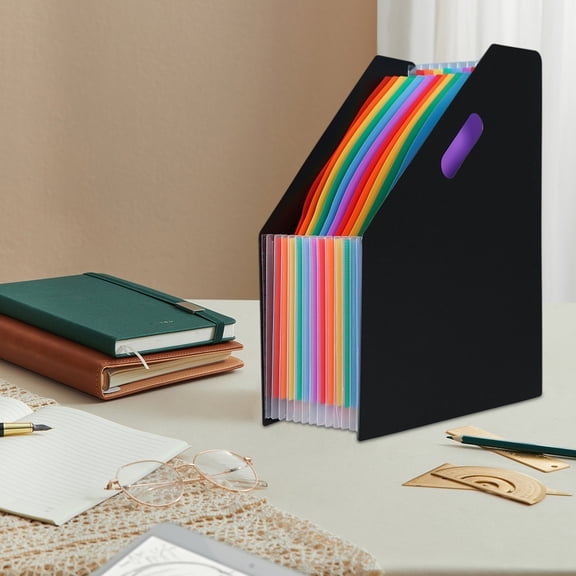 Aufmer 1 pcs Accordion File Organizer Capacity Vertical Storage Folder for Office Home School Use Easy Classification for Receipts Documents(Black)