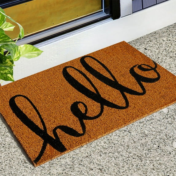 Aufmer 1 pcs Hello Door Mat Welcome Natural Coir Door Mat Farmhouse Floor Mat Thick Non-Slip Entrance Door Rugs for Indoor Outdoor Home Decor