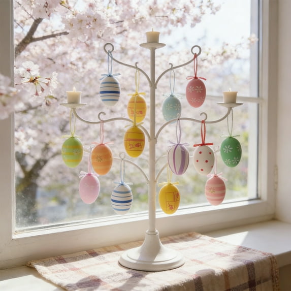 Aufmer 12 Easter Eggs Decorations 2026 Edition Set Plastic Easter Eggs Ornaments Indoor Outdoor Decor Table Display Supplies, Multicolor