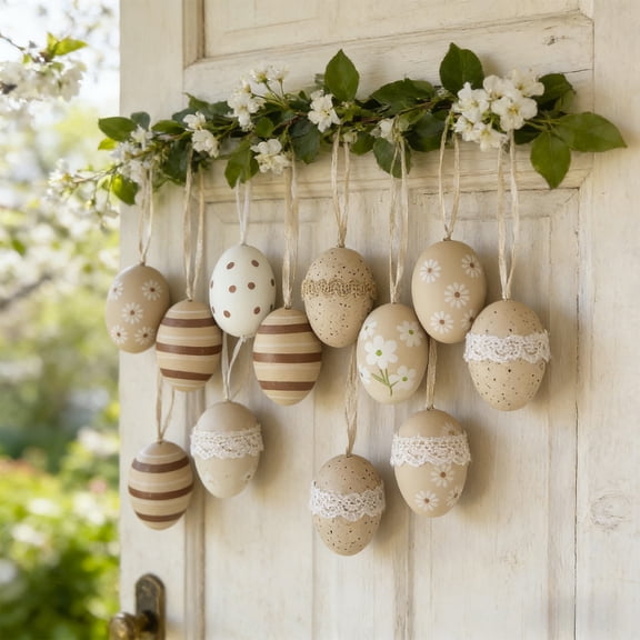 Aufmer 12 Easter Eggs Decorations 2026 Edition Set Plastic Easter Eggs Ornaments Indoor Outdoor Decor Table Display Supplies, Multicolor