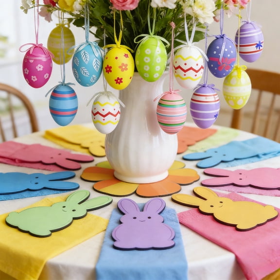 Aufmer 12 Easter Eggs Decorations 2026 New Edition Set Plastic Easter Eggs Indoor Outdoor Ornament Table Decor Supplies, Multicolor