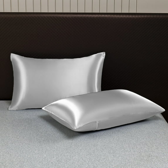 Aufmer 2 Pcs All-Season Satin Pillowcases 20x29.5in, Temperature Regulating for Night Sweats, Hotel-Quality Softness(Gray)