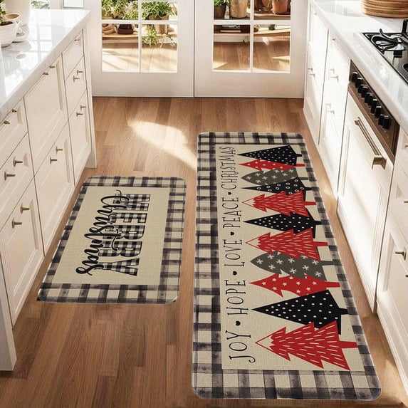 Aufmer 2 Pcs Christmas Themed Kitchen Rug Set with Non-Slip Backing, Polyester Floor Mats for Holiday Decor, Festive Runner Collection for Entryway and Dining Area Arrangements(Multicolor)