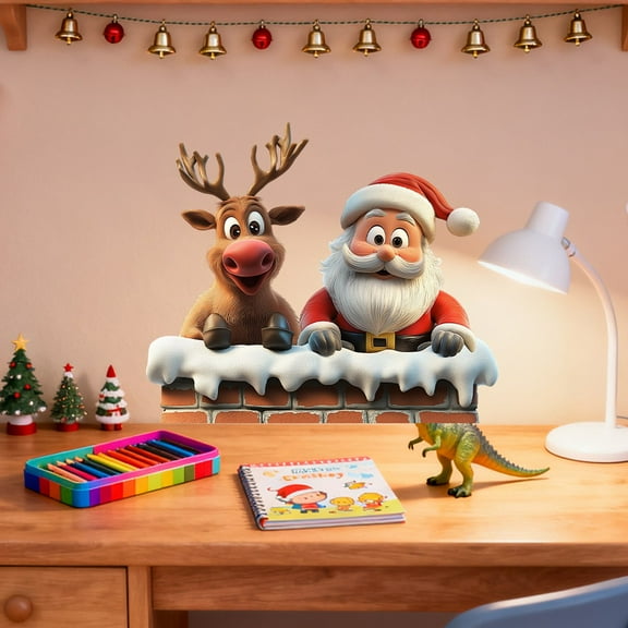 Aufmer 2 Pcs Comical Christmas Character Sticker, Matte PVC Wall Decoration, Versatile Seasonal Adhesive Art, Removable Festive Display(Multicolor)