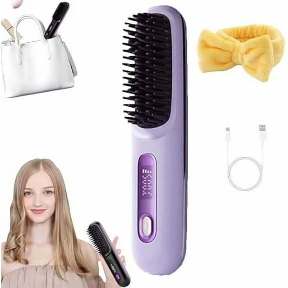 Aufmer 2 Pcs Portable Ceramic Straightening Comb, Fast Heating Styler for All Hair Types, 12in(Purple)