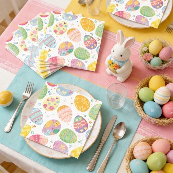 Aufmer 20-Sheet Pack Easter Party Napkins Disposable Printed Cocktail And Dinner Napkins For Buffets Table Settings Drinks And Spring Celebrations, Multicolor