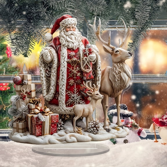 Aufmer 3 Pcs Deer Sleigh Statue - Reindeer Santa Collectible Miniature 2D Acrylic Christmas Decorations Desktop Ornament(multicolor)