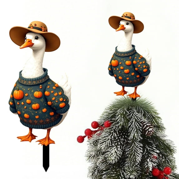 Aufmer 3 Pcs Multi-Holiday Goose Decor with Pumpkin, 11.8x5.9in Yard Stake for Halloween/Christmas(Multicolor)