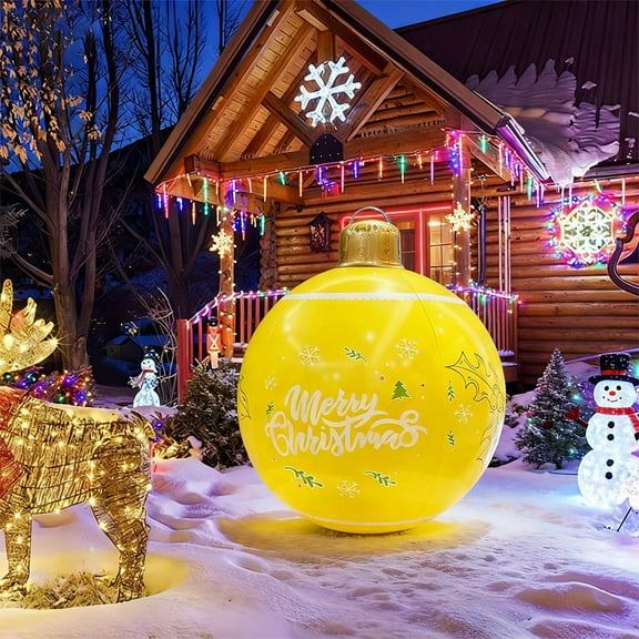 Aufmer 3 Pcs PVC Inflatable Christmas Ball, Large Outdoor Garden Decor, Festive Hanging Ornament, Weatherproof Inflatable for Holiday Display(Yellow)