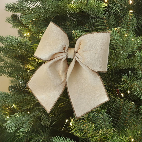 Aufmer 3 Pcs Premium Velvet Holiday Bow, Large Statement Tree Topper with Memory Fabric, Festive Wedding Arch Decoration(Beige)