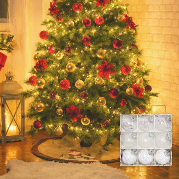 Aufmer 36 Pcs 3.15" Christmas Ball Ornaments - Large Shatterproof Foam Christmas Tree Decorations, Hanging Balls for Xmas Holiday Party Home Decor(Clear and White)
