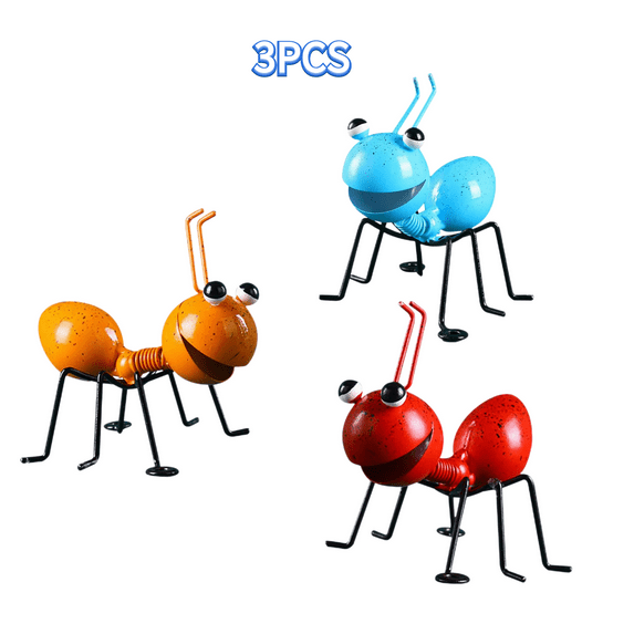 Aufmer 3Pcs Metal Garden Decor Owl Ant Yard Art Wall Decor Outdoor Indoor Colorful Hanging 3D Fence Tree Decoration Cute Wall Sculpture for Home Garden Patio Porch Bedroom Kitchen(Ant)