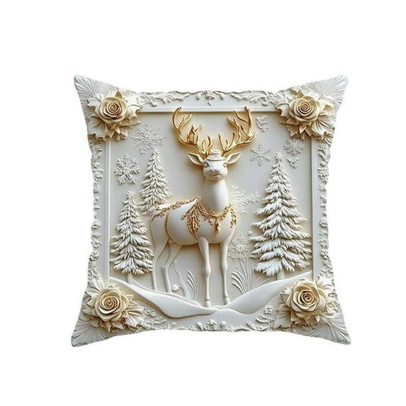 Aufmer 4 Pcs Christmas Themed Embroidered Pillow Cover, Soft Living Room Decor for Holiday Season, Festive Home Accent with Reindeer Pattern, Cozy Bedding Accessory for Winter(Multicolor)