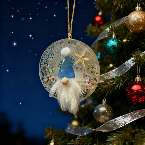 Aufmer 4 Pcs Coastal Christmas Sea Glass Ornament, Beach Themed Holiday Decor, 2D Nautical Pendant for Tree, Unique Seaside Celebration Accent(Multicolor)