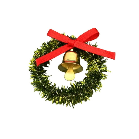 Aufmer 4 Pcs Miniature Christmas Wreath Model, Festive Scene Decoration with Bells and Bow(Yellow)