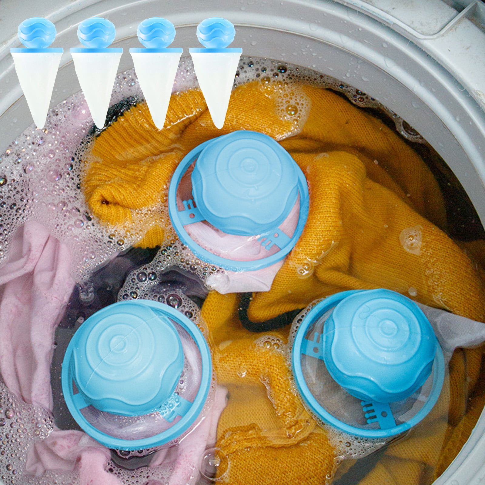 Aufmer 4 Pcs Washing Machine Hair Catcher Floating Lint Mesh Bag
