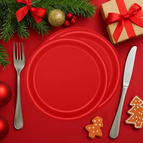 Aufmer 40 Pcs Holiday Themed Paper Plates, Festive Tableware for Christmas Celebration, Disposable Dining Set for Parties, Classic Red and Green Motifs(Multicolor)