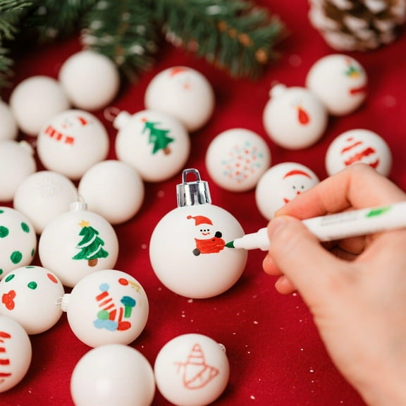 Aufmer 48 Pcs Blank White Christmas Ornaments, DIY Craft Sphere for Holiday Decorating, Shatterproof Plastic Ball for Xmas Tree Party Favors(Multicolor)