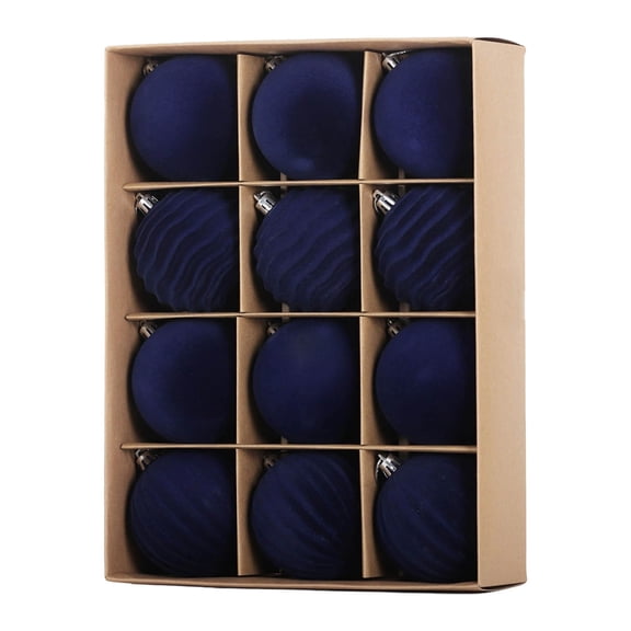 Aufmer 48 Pcs Velvet Flocked Christmas Balls, Plush Tree Ornaments, Festive Hanging Decor, Elegant Winter Themed Decoration for Holiday Season(Blue)