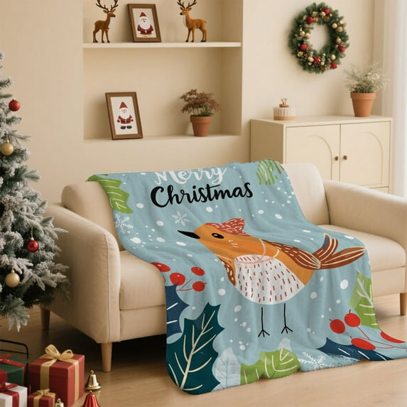 Aufmer 5 Pcs Christmas Themed Flannel Throw Blanket, Soft Holiday Pattern Design for Bedroom and Sofa Use, Festive Home Decor for Seasonal Celebrations and Gift Giving(Multicolor)