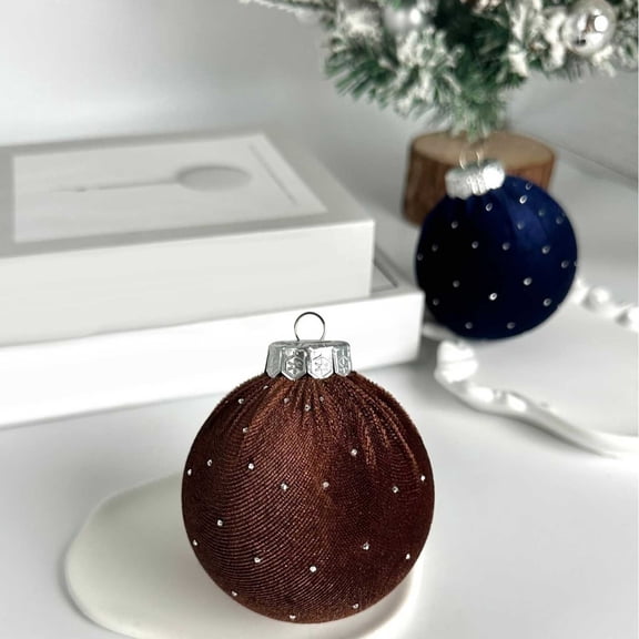 Aufmer 5 Pcs Christmas Tree Ornaments Set, 3.15in Large Velvet Christmas Ornaments for Christmas Tree Decorations Shatterproof Hanging Flocked Ball Ornaments Holiday Party Indoor Home Decor(Coffee)