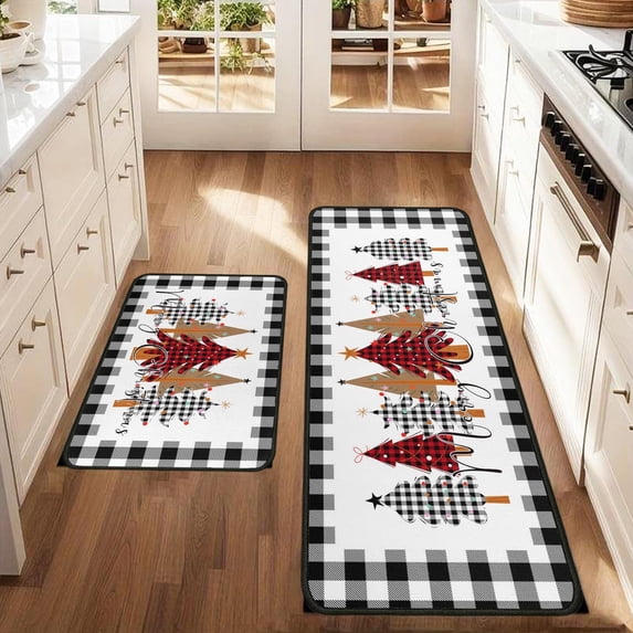 Aufmer 6 Pcs Christmas Themed Kitchen Rug Set with Non-Slip Backing, Polyester Floor Mats for Holiday Decor, Festive Runner Collection for Entryway and Dining Area Arrangements(Multicolor)