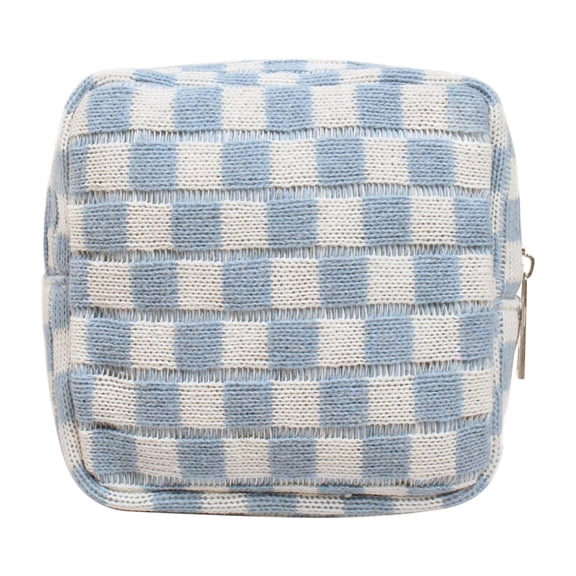 Aufmer Checkerboard Knit Cosmetic Bag, Multi Purpose Coin Purse, Large Capacity Lipstick Holder Handbag for Daily Travel