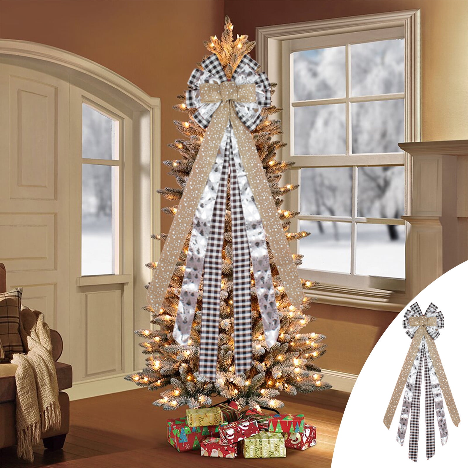 Aufmer Christmas Tree Topper┃43x11 Inches Toppers Bow With Patterned