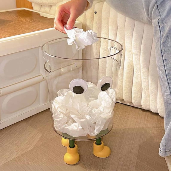 Aufmer Clear Trash Can, Plastic Garbage Bin with Lidless Opening, Transparent Waste Container for Kitchen Bathroom, Household Trash Basket with Fun Design