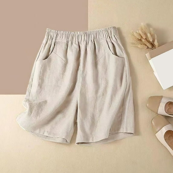 WQJNWEQ Clearance Leggings for Women Plus Size Pull on Denim Capris Wide Leg Casual Summer Elastic High Waist Linen Pant Pockets Shorts Hal Shorts Pants