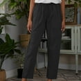 thumbnail image 1 of Jacenvly Clearance Stretch Pants for Women with Pockets Misses Casual Mid Waist Embroidery Summer Cotton Loose Long Straight Pants, 1 of 6