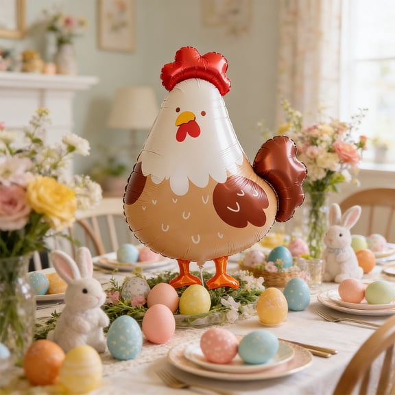 Aufmer Easter‑Themed Balloons Festive Decorative Balloons Cute Rooster & 3D Egg‑Shaped Balloons for Spring Holiday Parties, Multicolor