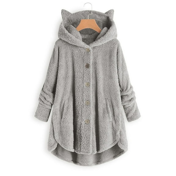 Jacenvly Fall & Winter Clothes Cardigan Sweaters Women Plus Size Button Plush Tops Hooded Loose Cardigan Wool Outerwear Coat Jacket